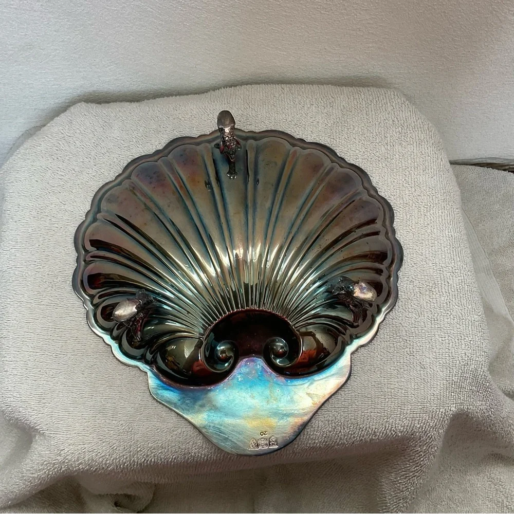 Vintage Silver Plated Shell Trinket Dish Fish Feet Ring Jewelery Holder Decor